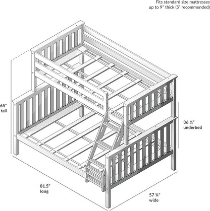 Max & Lily Bunk Bed Twin Over Full Size with Ladder, Solid Wood Platform Bed Frame with Ladder for Kids, 14" Safety Guardrails, Easy Assembly, No Box Spring Needed, Natural