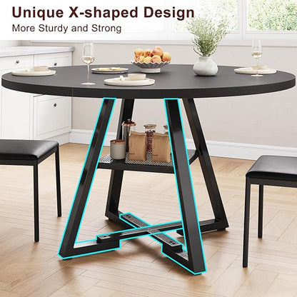 51'' Round Dining Table for 6,Kitchen Dining Room Circle Dinner Pedestal Table,Space Saving Wood Kitchen & Dining Room Furniture (Black, 51In)