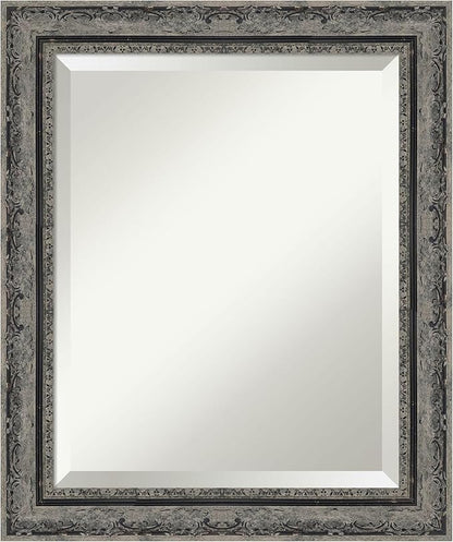 Amanti Art Bathroom Mirror for Over Sink, 25x21 Filigree Matte Black Rectangle Vanity Mirror, Small Traditional Frame, Hangs Horizonally and Vertically, Bathroom Wall Decor, Beveled Edge
