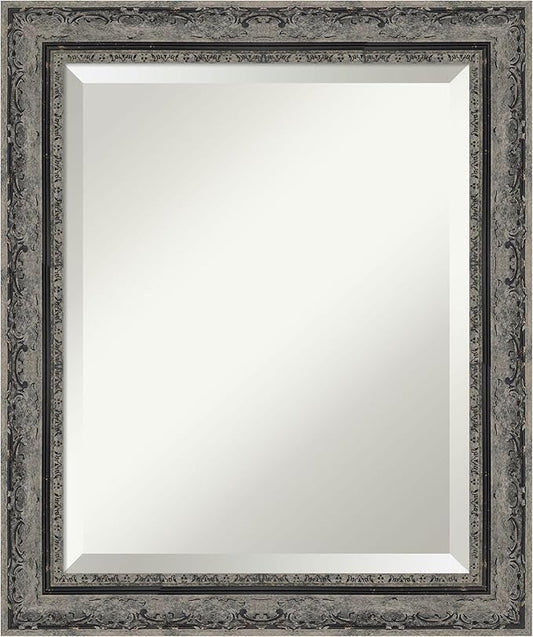 Amanti Art Bathroom Mirror for Over Sink, 25x21 Filigree Matte Black Rectangle Vanity Mirror, Small Traditional Frame, Hangs Horizonally and Vertically, Bathroom Wall Decor, Beveled Edge