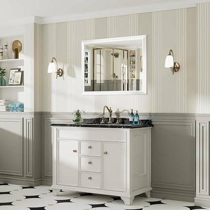 40x30 Inch White Bathroom Mirror for Wall, Thick Metal Framed Rectangle Mirrors for Over Sink, Bedroom, Living Room, Entryway, Anti-Rust, HD Tempered Glass
