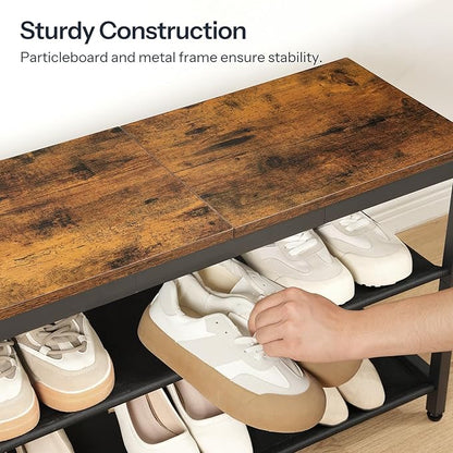 HOOBRO Shoe Bench, 3-Tier Shoe Rack with Oxford Fabric Shelves, 29.5" L Shoe Storage Organizer, Holds 6-8 Pairs of Shoes for Entryway and Hallway, Lightweight, Rustic Brown and Black BF77HX01