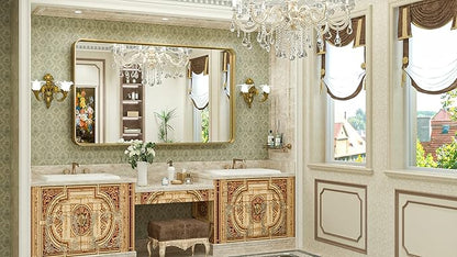 TokeShimi Gold Bathroom Mirror for Wall 48 x 30 Inch Metal Rounded Corner Rectangle Mirror Wall Mirror in Aluminum Alloy Metal Frame Deep Set Design Hangs Horizontal Or Vertical