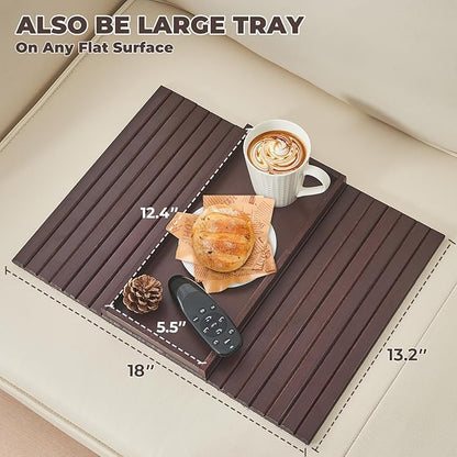 Bamboo Sofa Arm Tray, Anti Falling Couch Arm Tray Table, Foldable Couch Armrest Table, Portable Sofa Armrest Trays Cup Holder for Drink, Cups, Phone, Snacks, Remote