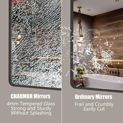 55x36 Bronze Bathroom Vanity Mirror for Wall, Large Bronze Frame Mirror with Brushed Metal Frame, Rounded Rectangle Mirror, Shatterproof, Anti-Rust (Horizontal/Vertical)