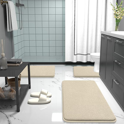 OLANLY Thick Memory Foam Bath Mat Rug 24x16, Extra Soft Absorbent Bathroom Rug, Quick Dry Bath Mats, Non-Slip, Machine Washable Carpet for Bathroom, Tub and Shower, Home Decor Accessories, Sand