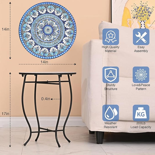 Metal Outdoor Side Table,14" Diameter Round Plant Stand for Flower Pots Vase Home Decor, Weather Resistant Patio Accent Table Plant Stand for Indoor Outdoor Use, Easy Assemble