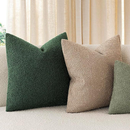 Foindtower Set of 2, Decorative Textured Boucle Throw Pillow Covers Accent Solid Pillow Cases Neutral Cozy Couch Cushion Case for Chair Sofa Bedroom Living Room Home Decor 26x26 Inch Pine Green