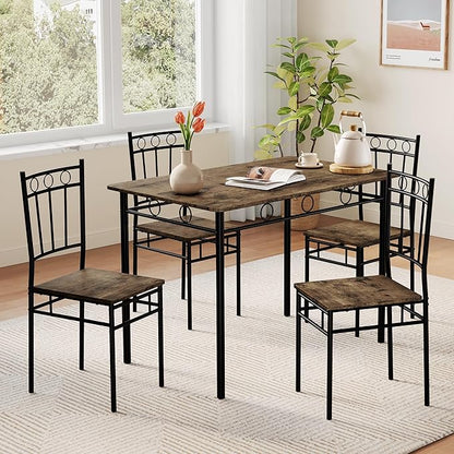 Vipbear Kitchen Dining Table Set for 4, 5-Piece Kitchen Table Set,Dining Room Table Sets,Rectangular Kitchen Table Set with 4 Chairs for Small Space, Dinette,Apartment, Rustic Brown