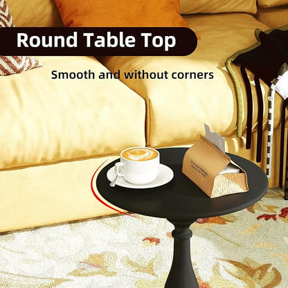 Benkyo Living Room Side Tables Set of 2 Black Round Small End Tables livingroom Sofa End Tables Set of 2 Metal Nightstands Morden Side Table for Bedroom，Black