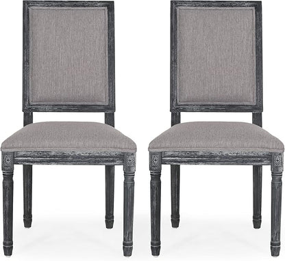 Christopher Knight Home Regina French Country Dining Chairs Set of 2, Wooden Dining Room Chair, High Back Kitchen Side Chair, Fabric Upholstered Armless Extra Seat, Gray