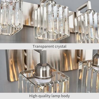 Modern Bathroom Vanity Light 5-Lights Brushed Nickel Vanity Light Crystal Wall Light Bathroom Light Fixtures