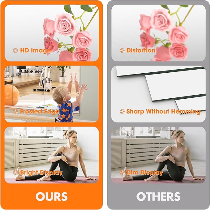 Hasipu Home Gym Mirror 71"x32"(Each)-2 PCS Large Full Body Mirror for Yoga, Large Wall Mirror Full Length for Fitness, Garage, Dance Studio, 0.16in Tempered Glass Frameless Mirror-UL