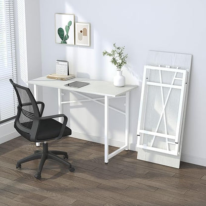 Folding Desk 47 inch No Assembly Required Home Office Table, Writing Gaming Computer Camping Desk, White