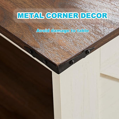 Farmhouse Coffee Table for Living Room, Wood Square Coffee Tables, 31.5" D x 31.5" W, Antique White
