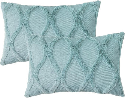 decorUhome Throw Pillow Covers 12x20 Inch Set of 2, Soft Plush Faux Fur Wool Lumbar Aqua Couch Pillow Covers, Decorative Neutral Pillow Cases for Bed Sofa Living Room Home Decor