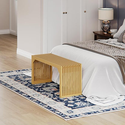 ROOMTEC 35" Dining Bench, Indoor Wood Bench for Entryway,Living Room,Kitchen and Bedroom (Nature, Long Bench)
