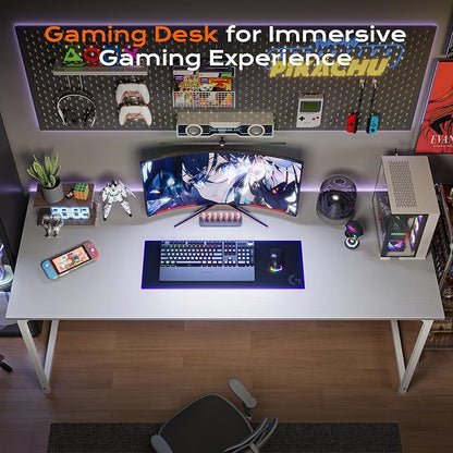 PRAISUN 54 X 24 Inch Computer Desk with Deeper Desktop, Gaming Office Writing Work Desk for Home Office, Study, Bedroom, Work from Home, Metal Frame, White