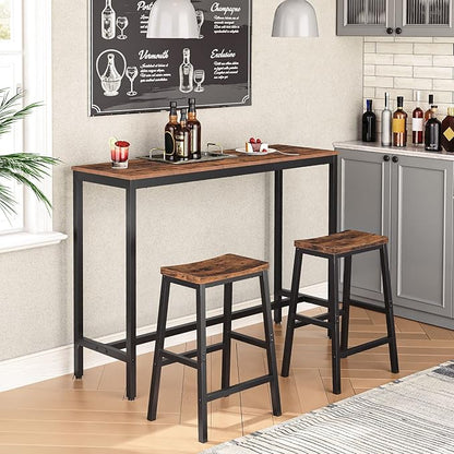 HOOBRO Bar Stools, Set of 2 Bar Chairs, 23.6 Inch Saddle Stools, Kitchen Counter Seat with Footrests, Industrial Barstools for Dining Room, Kitchen, Counter, Rustic Brown and Black BF02MD01