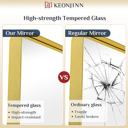 Keonjinn Brushed Gold Bathroom Mirror 72” x 36” Large Gold Bathroom Vanity Mirrors, Oversized Rounded Rectangle Mirror with Shatterproof HD Tempered Glass, Aluminum Alloy Frame(Horizontal/Vertical)