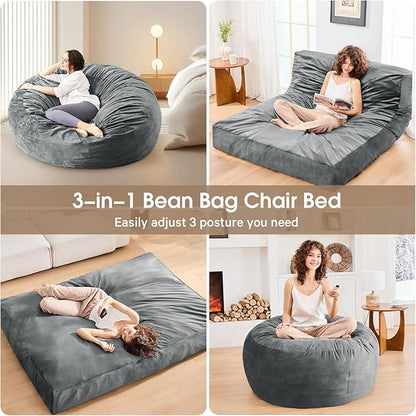 Bean Bag Chairs for Teens - Bean Bag Chair Convertible Bean Bag Bed - Small Beanbag Chair with Micro Fiber Cover/Furniture Foam Filler - Floor Couch Sofa in Bedroom Dorm Room - Youth Charcoal