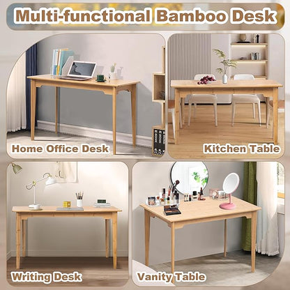 DOUSY- Bamboo Writing Desk Writing Computer Desk Study Desk Home Office Desk Writing Table, Modern Furniture Study 47" Solid Bamboo Multipurpose Table, for Living Room, Bedroom, Natual Color