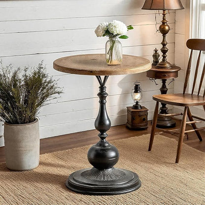 Round End Table Living Room, Vintage Side Table, Farmhouse Pedestal Table for Bedroom, Retro Wood Accent Tables for Home Decor, Patio Black