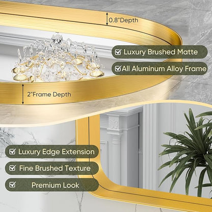 Suidia 24" x 36" Bathroom Mirror, Bathroom Vanity Mirror Metal Framed, Wall-Mounted Mirrors for Bedroom, Living Room, Entryway, Hallway, Gold, Arch Style