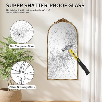 Antique Gold Vintage Wall Mirror 24"x48" - Elegant Baroque Metal Beaded Frame for Living Room, Bedroom, Bathroom, Fireplace, or Entryway, Full Length Decorative Mirror