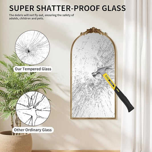 Antique Gold Vintage Wall Mirror 24"x48" - Elegant Baroque Metal Beaded Frame for Living Room, Bedroom, Bathroom, Fireplace, or Entryway, Full Length Decorative Mirror