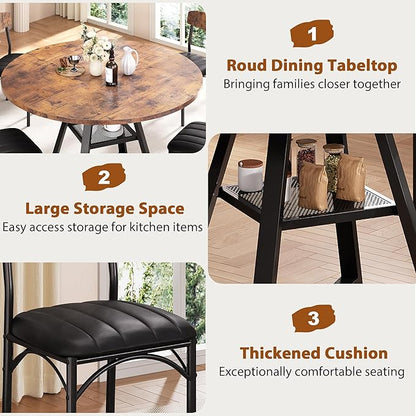 Round Dining Table Set for 4, Kitchen Table and Chairs for 4, Circle Table Round Pedestal Dining Room Dinner Dinette Table Set,5 Piece Space Saving Wood Kitchen & Dining Room Tables (Vintage, 42In)