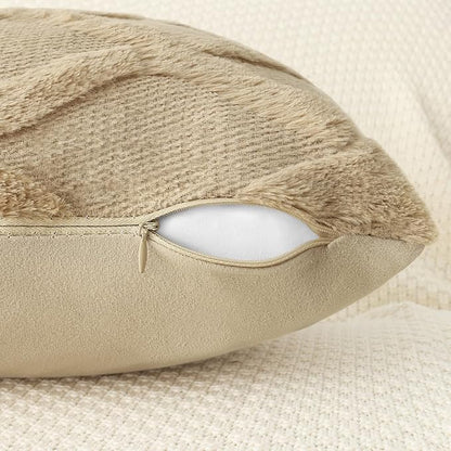 decorUhome Throw Pillow Covers 20x20 Inch Set of 2, Soft Plush Faux Fur Wool Khaki Couch Pillow Covers, Decorative Neutral Pillow Cases for Bed Sofa Living Room Home Decor