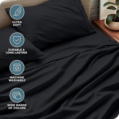 Bare Home Twin XL Sheet Set - 1800 Ultra-Soft Microfiber Twin Extra Long Bed Sheets - Double Brushed - Deep Pockets - Easy Fit - Extra Soft - 3 Piece Set - Bed Sheets & Pillowcases (Twin XL, Black)