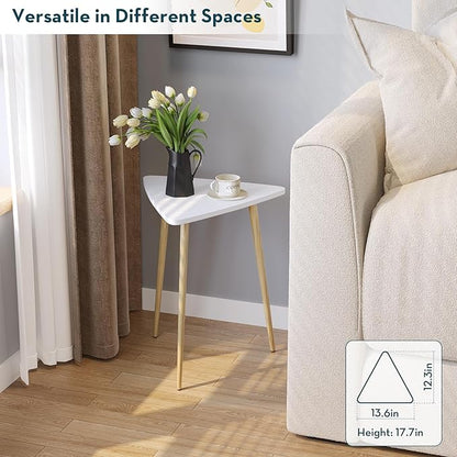 SAYGOER White Side Table Small Triangle End Tables Modern Narrow Sofa Table for Living Room Bedroom Small Space Unique Bedside Table,Medal Frame 13.5" W x 12.3" D x 17.7" H