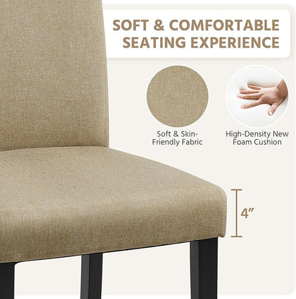 Yaheetech Dining Chairs Set of 2 Fabric Upholstered Parson Kitchen Chairs with Padded Seat and Solid Wood Legs for Dining Room/Restaurant, Khaki