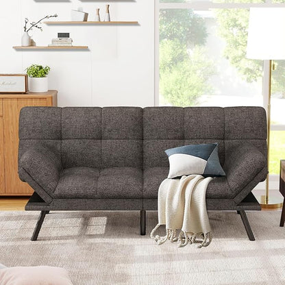 Vipbear Futon Sofa Bed Couch, 71" Convertible Sofa Bed, Space-Saving Loveseat with Adjustable Backrest & Armrest for Living Room,Apartment,Office,Pure Grey Sleeper Sofa