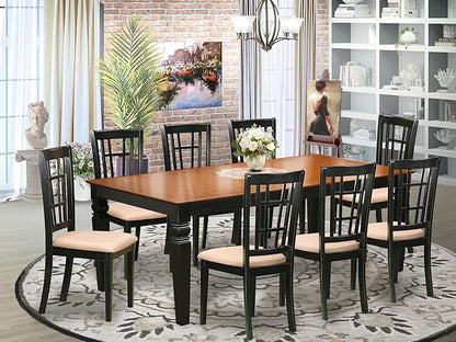 East West Furniture LGNI9-BCH-C 9 Piece Dining Table Set Includes a Rectangle Wooden Table with Butterfly Leaf and 8 Linen Fabric Dining Room Chairs, 42x84 Inch, Black & Cherry