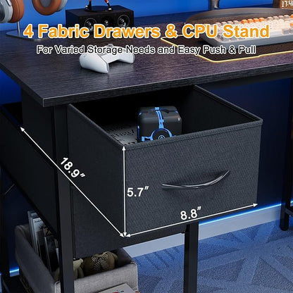 Computer Desk with 4 Drawers, 47 Inch Office Desk with Storage, Gaming Desk with CPU Shelves, Writing Desk Work Desk for Home Office, Study, Bedroom, Work from Home, Black