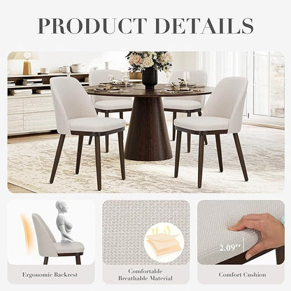 COLAMY Upholstered Dining Chairs Set of 4, Modern Kitchen Chairs with Back, Fabric Side Dining Room Chairs with Wood Legs for Kitchen Dining Room Restaurant, Beige