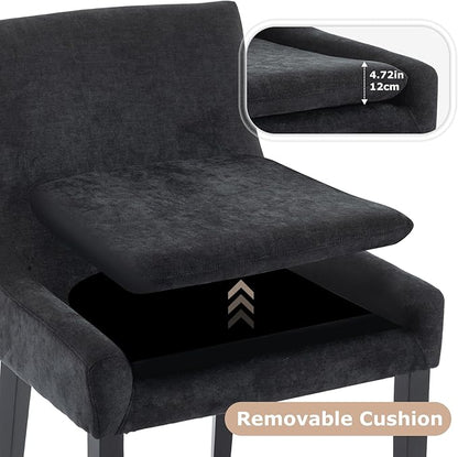 COLAMY Modern Dining Chairs Set of 2, Upholstered Corduroy Accent Side Leisure Chairs with Mid Back and Wood Legs for Living Room/Dining Room-Black