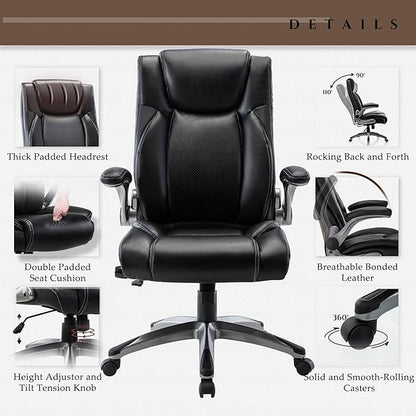 COLAMY Ergonomic Home Office Chair-Adjustable Lumbar Support for Extra Comfort, High Back Design with Padded Flip-up Arms for Adult Working, Study, Gaming (Black), 250lbs