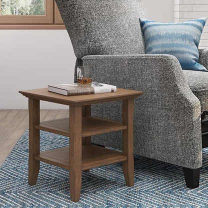 SIMPLIHOME Acadian SOLID WOOD 19 Inch Wide Square Transitional End Table in Rustic Natural Aged Brown, For the Living Room and Bedroom