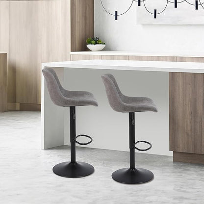 Bar Stools, Swivel Counter Height Barstools with Back, Adjustable Modern Bar Chairs, Tall Armless PU Leather Kitchen Island Stool (Grey, Set of 1)