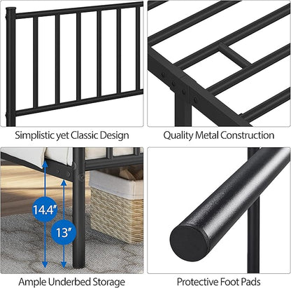 Yaheetech Twin Bed Frame Metal Platform Bed Frame Mattress Foundation with Spindle Headboard & Footboard/No Box Spring Needed/14 Inch Underbed Storage/Firm Support & Easy Set up Structure, Black