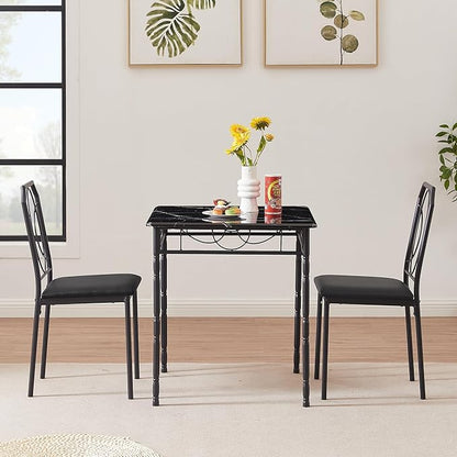VECELO 3 Piece Dining Table Set for 2, Dinette with Chairs for Kitchen, Breakfast Nook, Small Space,Easy Assembly