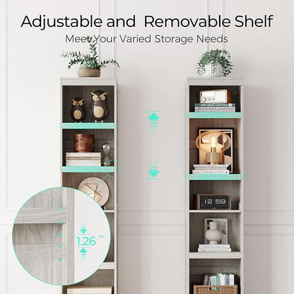 LINSY HOME 5-Shelf Bookcase, Narrow Bookshelves Floor Standing Display Storage Shelves 68 in Tall Bookcase Home Decor Furniture for Home Office, Living Room, Bed Room - White Oak