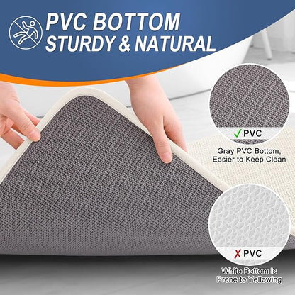 OLANLY Thick Memory Foam Bath Mat Rug 47x17, Extra Soft Absorbent Bathroom Rug, Quick Dry Bath Mats, Non-Slip, Machine Washable Carpet for Bathroom, Tub and Shower, Home Decor Accessories, Ivory