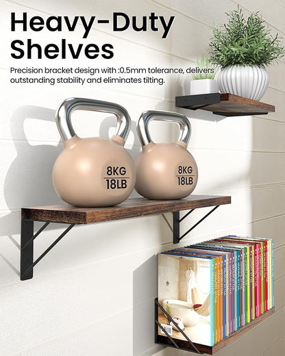 BAYKA Wall Shelves for Bedroom Decor, Floating Wall Shelves for Living Room Kitchen Storage, Wall Mounted Rustic Wood Floating Shelves for Kids Books,Corner Shelves for Bathroom(Set of 3)