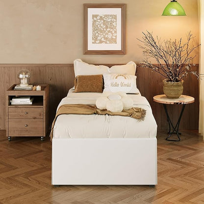 EMODA 18 Inch Twin XL Bed Frames with White Cover, Heavy Duty XL Twin Metal Platform Bed Frame No Box Spring Needed, Noise Free, Easy Assembly