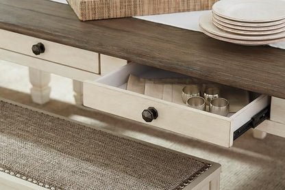 Signature Design by Ashley Bolanburg Farmhouse Dining Table with Drawers, Seats up to 6, Whitewash